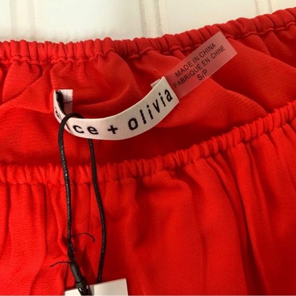 Alice + Olivia Alta Square Neck Silk-Blend Peasant Top Women Red Small NEW 331 - Picture 5 of 6